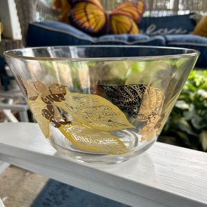 Vintage MCM Glass Bowl with Gold Leaf Motif